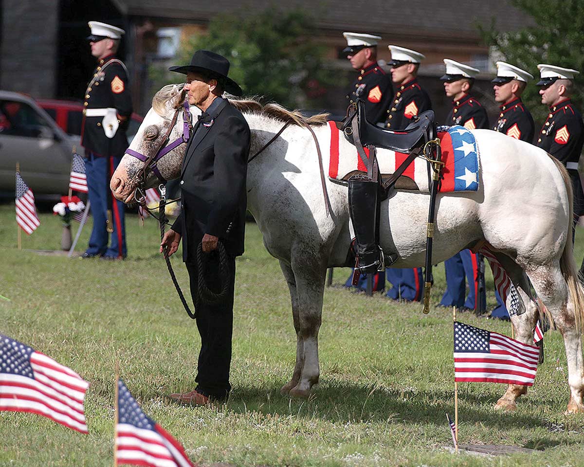 Bill presenting the Riderless Horse, Memorial Day remembrance ceremony